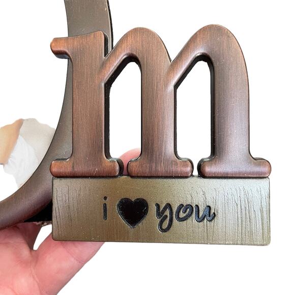 Metal Mom Photo Frame Oval Picture I Love You Spelled Bronze Color Malden NOS - Picture 4 of 15